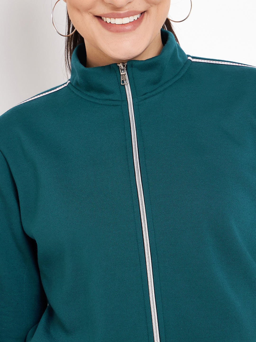 Women Solid Mock Collar Tracksuit