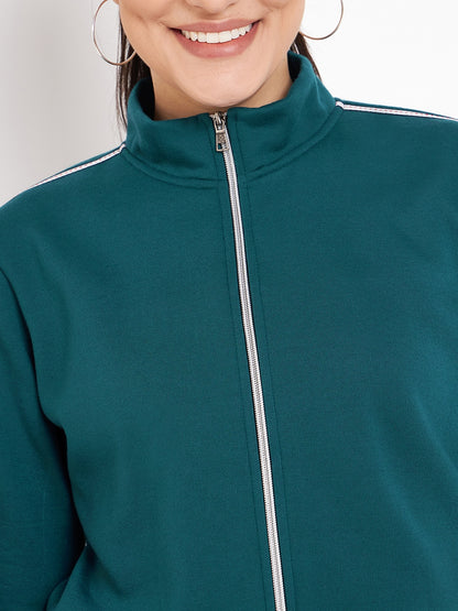 Women Solid Mock Collar Tracksuit
