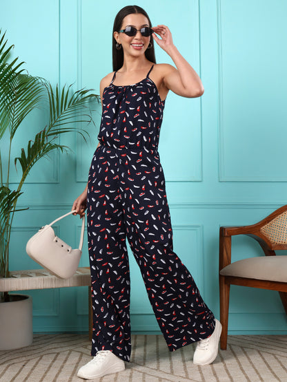 Printed Shoulder Straps Sleeveless Jumpsuit