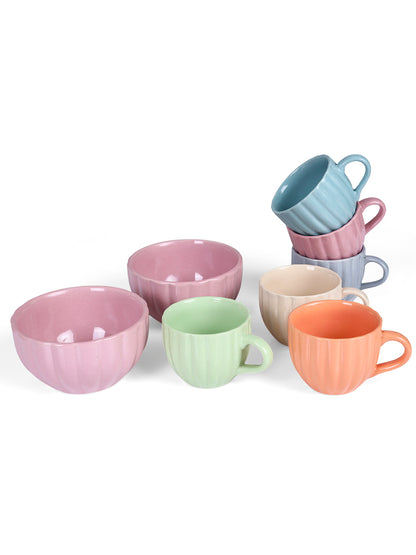 Tea Cups Set of 6 with 2 Snack Bowls | Multicolor | 150 ml