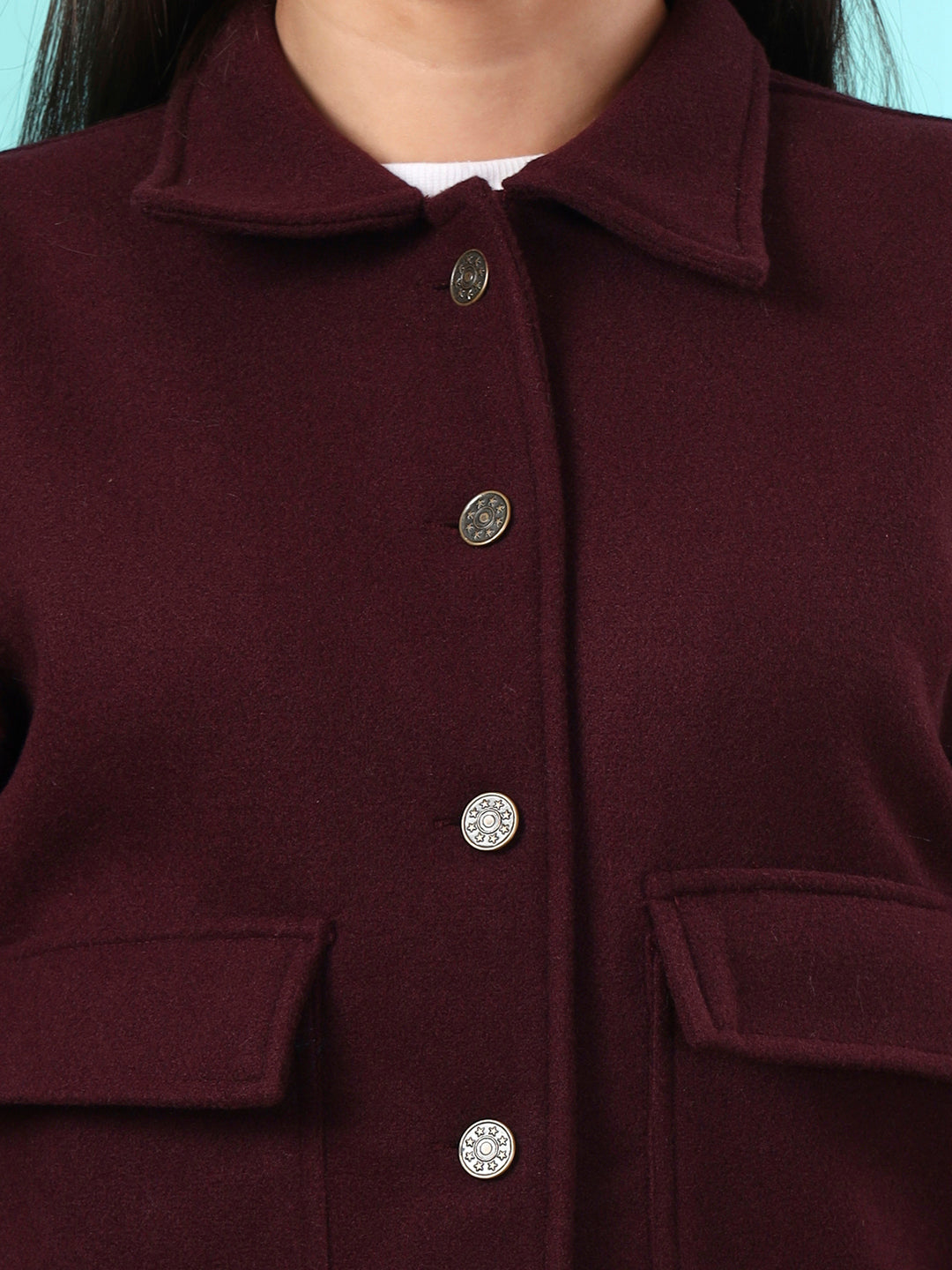 Solid Woven Jacket with Utility Pockets & Spread Collar
