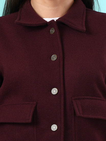 Solid Woven Jacket with Utility Pockets & Spread Collar