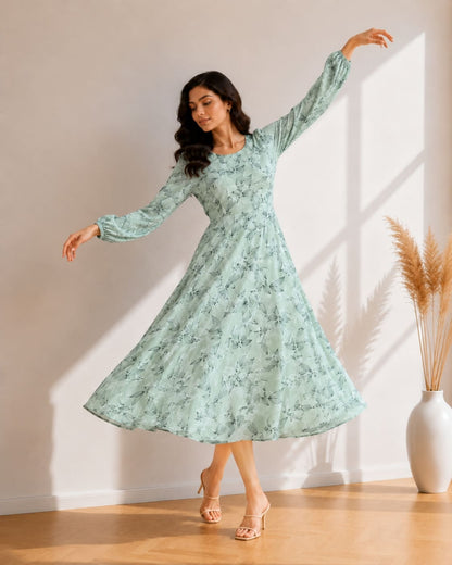Printed Flared Western Dress.