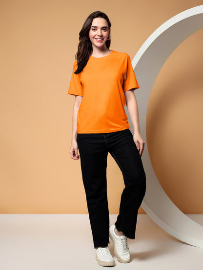 BRINNS Women Solid Raglan Sleeves Round Neck Cotton T-shirt