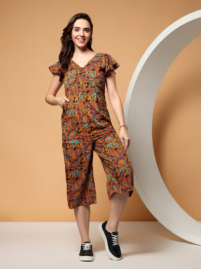BRINNS Women Printed Short Sleeve Capri Jumpsuit