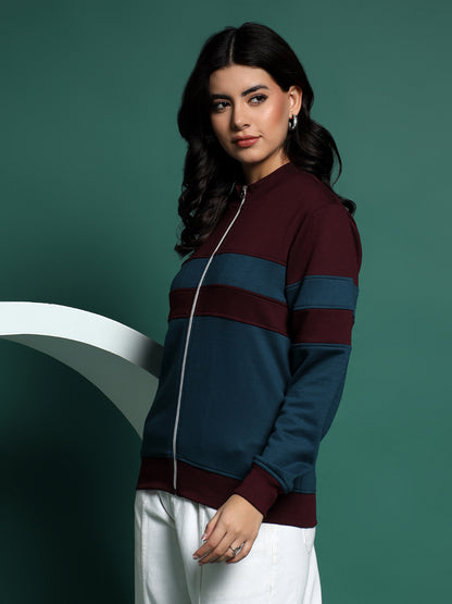Colourblocked Stand Collar Zip-Up Fleece Jacket