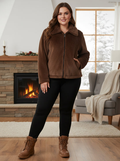Plus Size Faux Fur Zip-Up Jacket