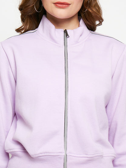 Women Solid Mock Collar Tracksuit