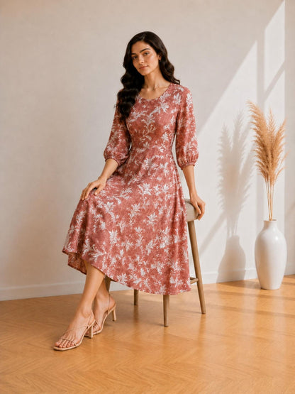 Printed Flared Western Dress.