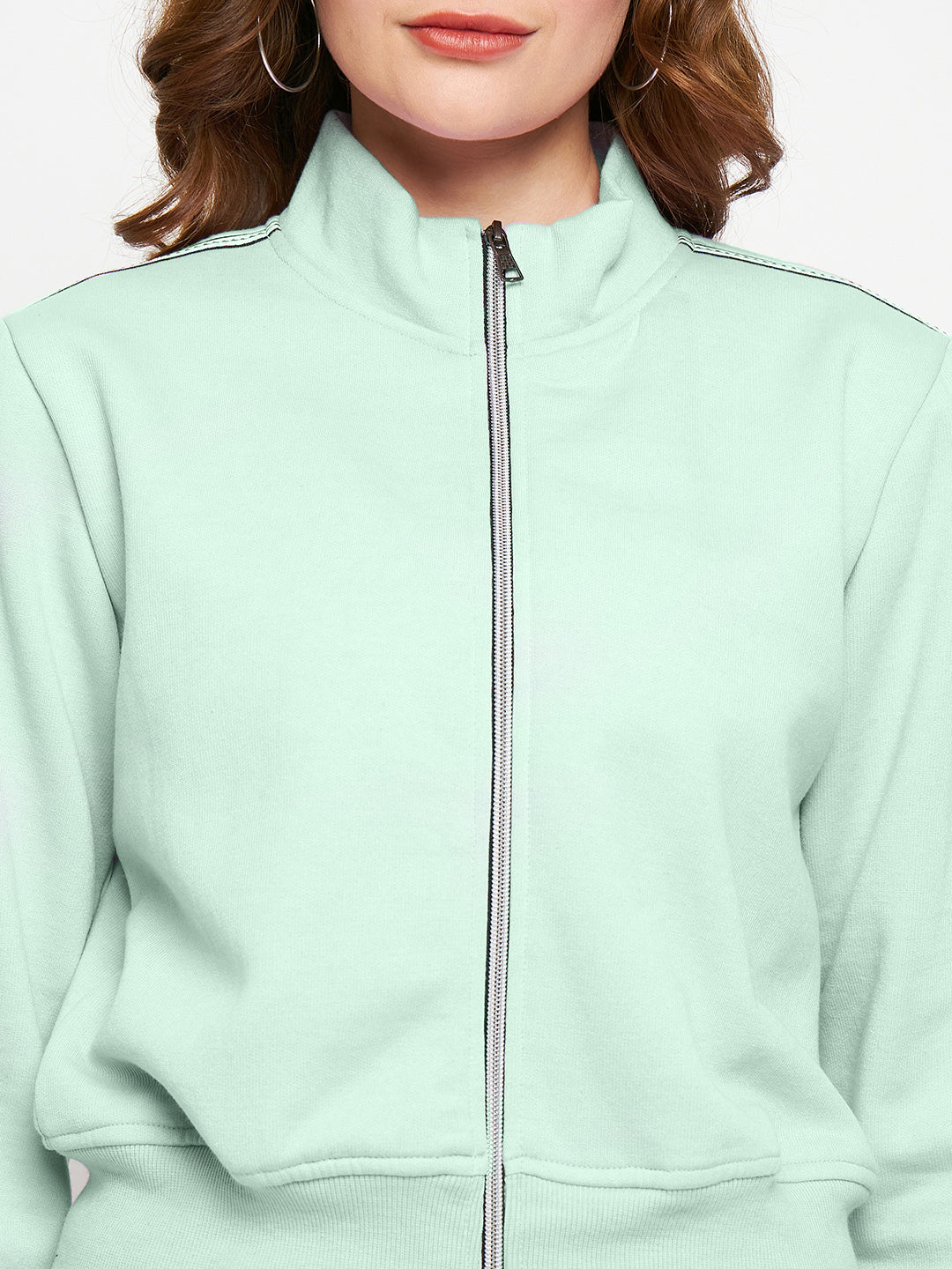 Women Solid Mock Collar Tracksuit