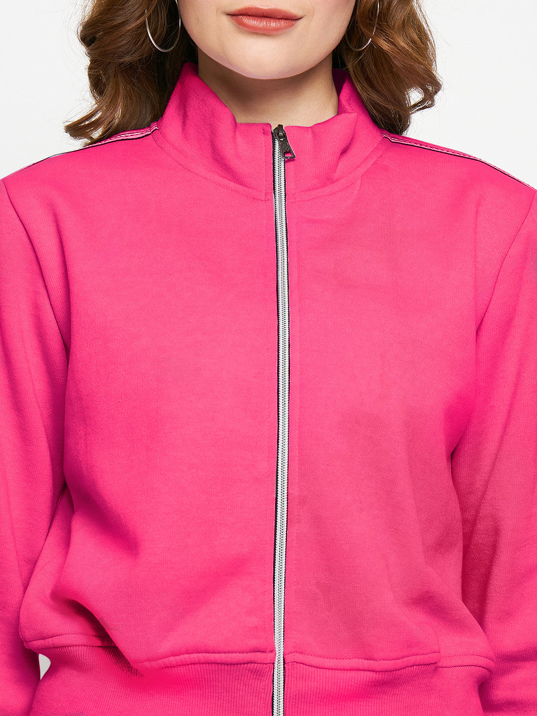 Women Solid Mock Collar Tracksuit