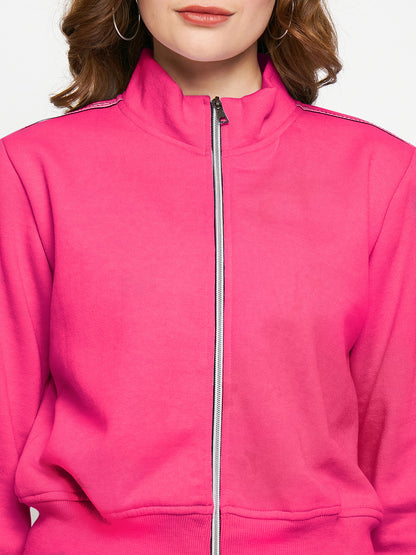 Women Solid Mock Collar Tracksuit