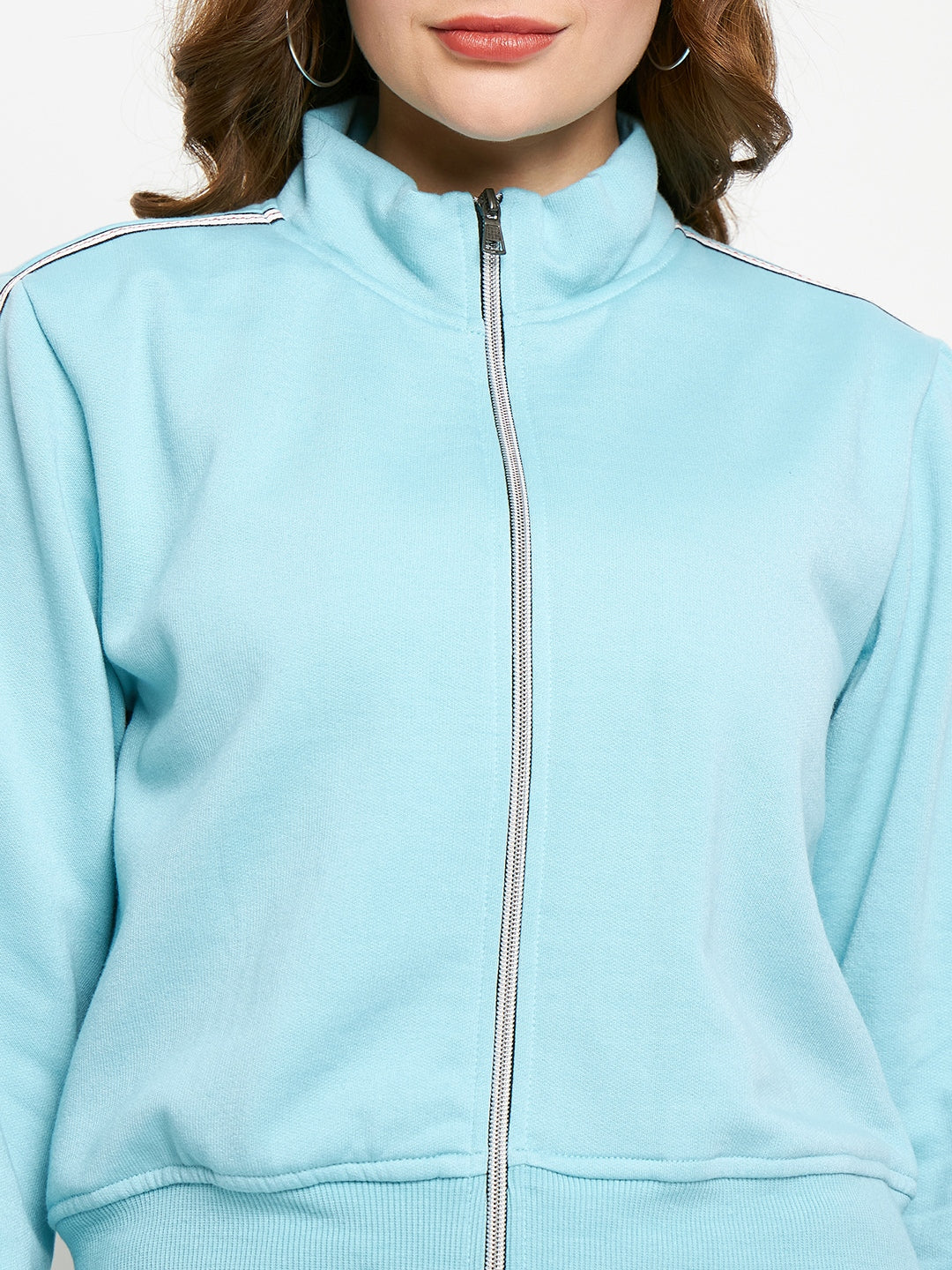 Women Solid Mock Collar Tracksuit