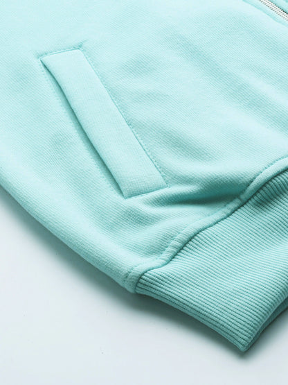 Solid Fleece-Lined Zip-Closure Hooded Sweatshirt with Pockets