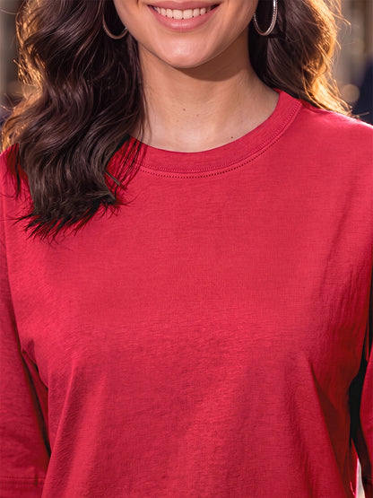 BRINNS Women Solid Round Neck Cotton T-shirt