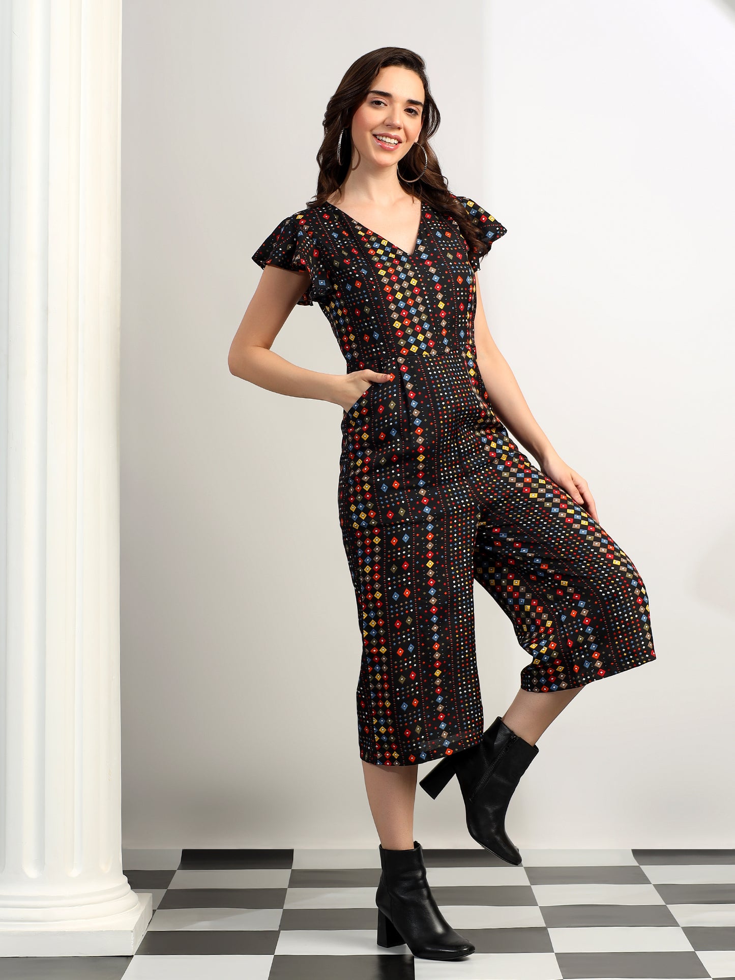 BRINNS Women Printed Short Sleeve Capri Jumpsuit