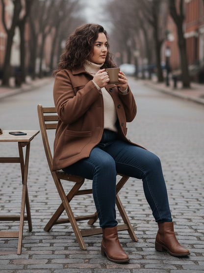 Plus Size Spread Collar Felt Jacket