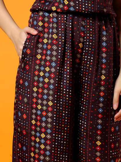Printed Shoulder Straps Sleeveless Jumpsuit