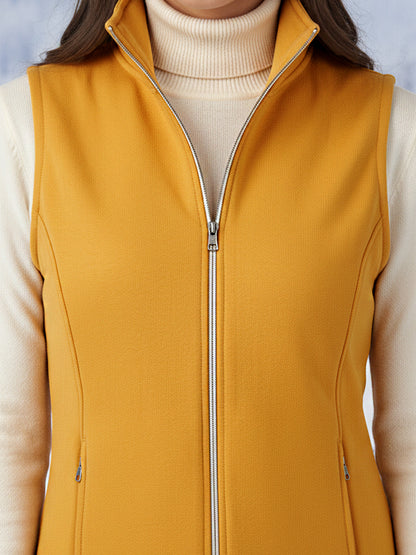 Solid Tailored Sleeveless Fleece Jacket