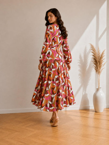 Printed Flared Western Dress.