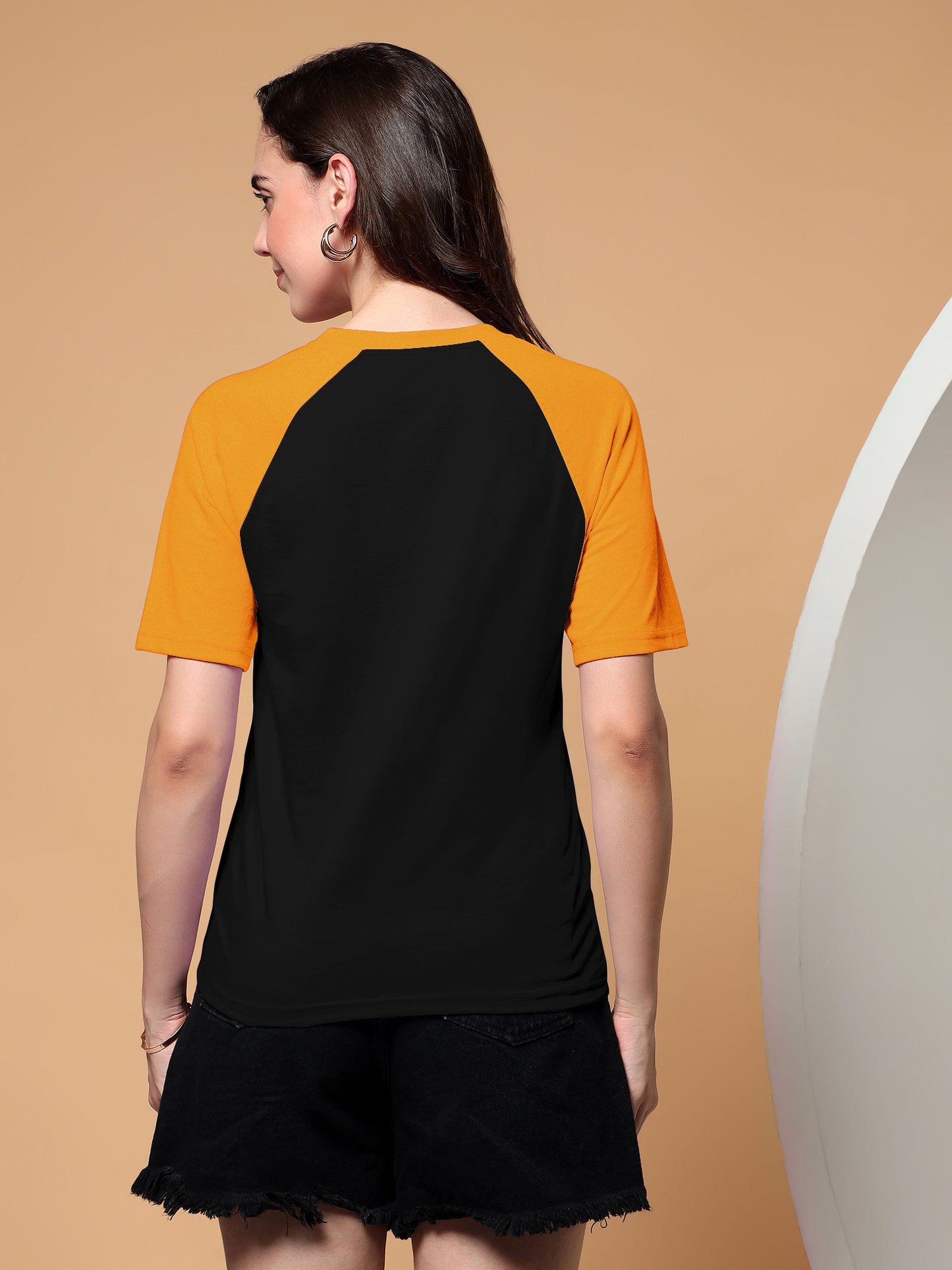 BRINNS Women Solid Raglan Sleeves Round Neck Cotton T-shirt