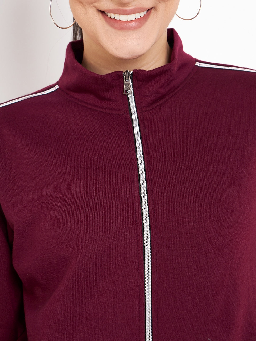 Women Solid Mock Collar Tracksuit