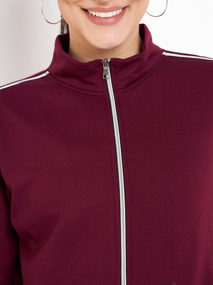 Women Solid Mock Collar Tracksuit