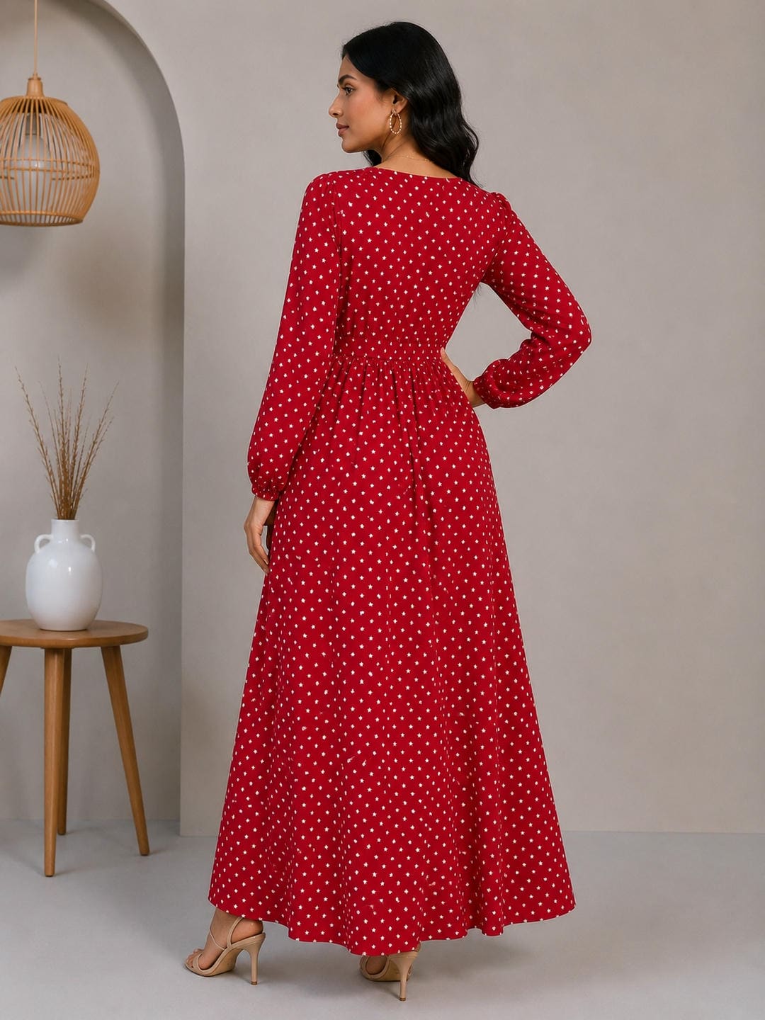 Printed Puff Sleeves Maxi Dress