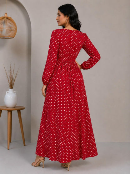 Printed Puff Sleeves Maxi Dress