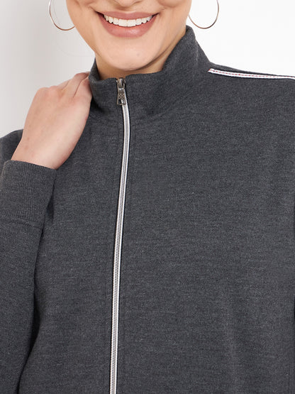 Women Solid Mock Collar Tracksuit