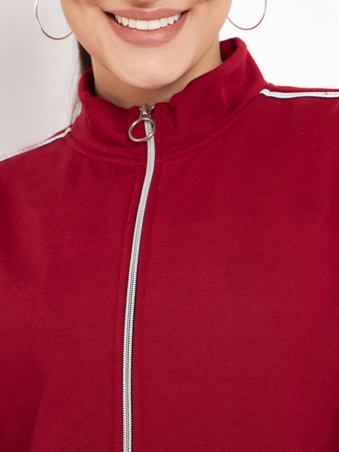Women Solid Mock Collar Tracksuit