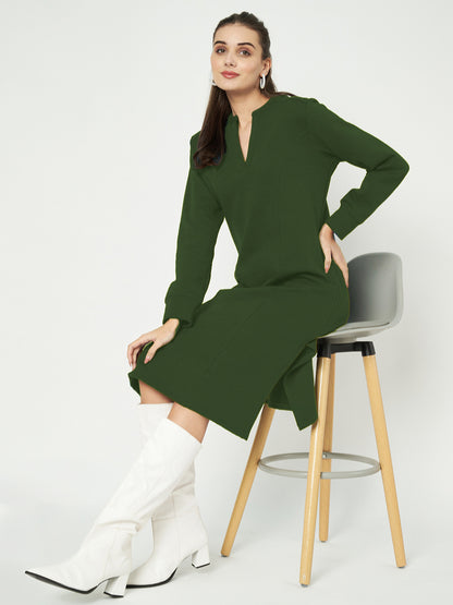 A-Line Dress with V-Neck Split Mandarin Collar