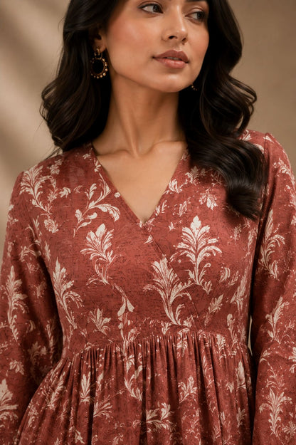 Printed Puff Sleeves Maxi Dress