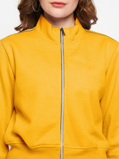 Women Solid Mock Collar Tracksuit