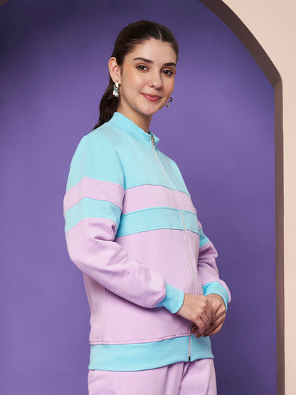 Colourblocked Stand Collar Zip-Up Fleece Jacket