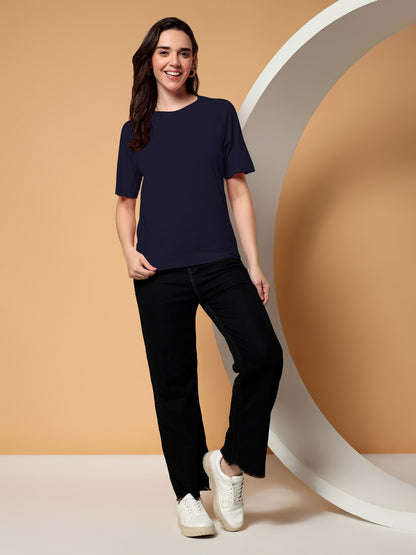 BRINNS Women Solid Raglan Sleeves Round Neck Cotton T-shirt