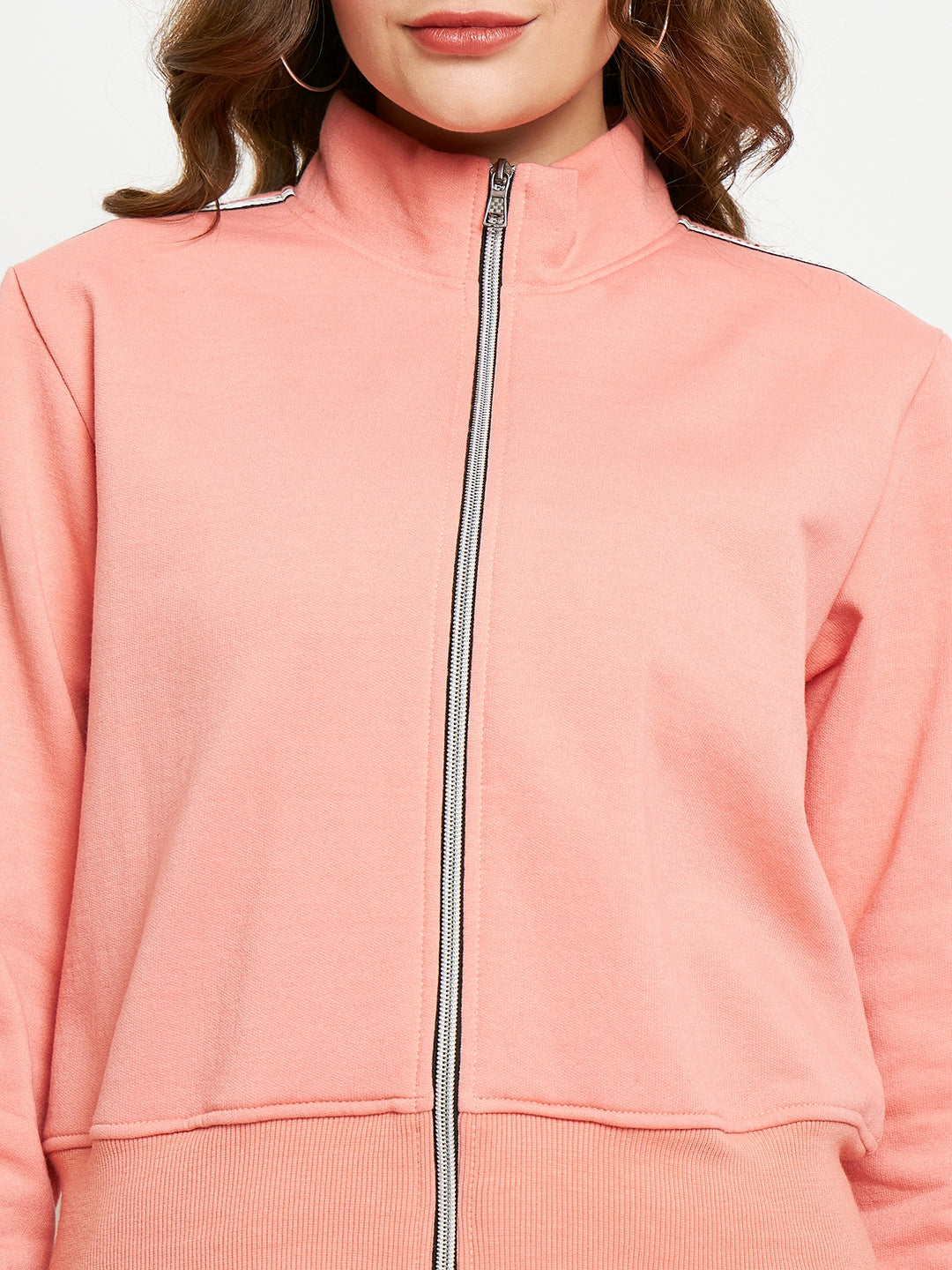 Women Solid Mock Collar Tracksuit