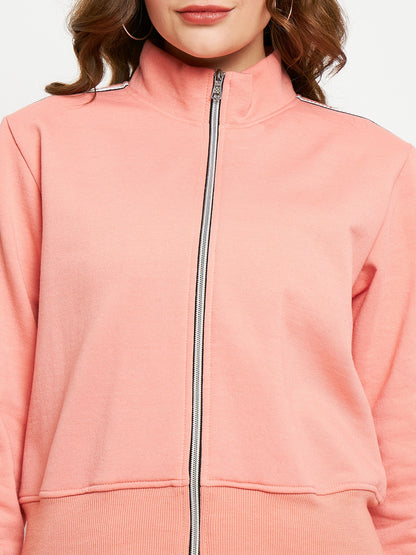Women Solid Mock Collar Tracksuit