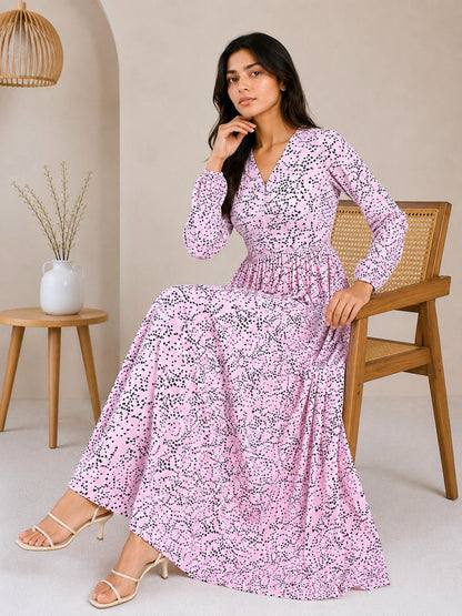 Printed Puff Sleeves Maxi Dress