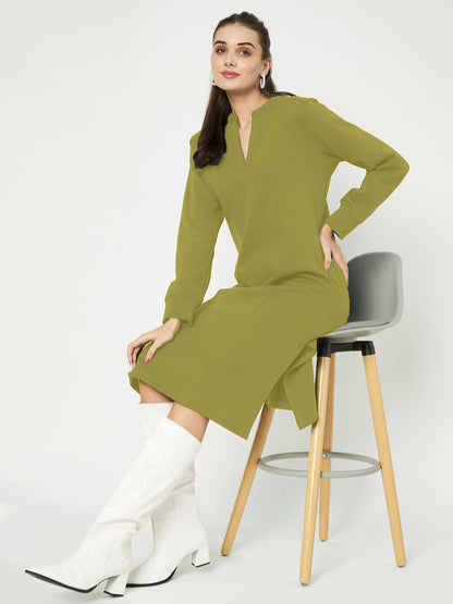 A-Line Dress with V-Neck Split Mandarin Collar