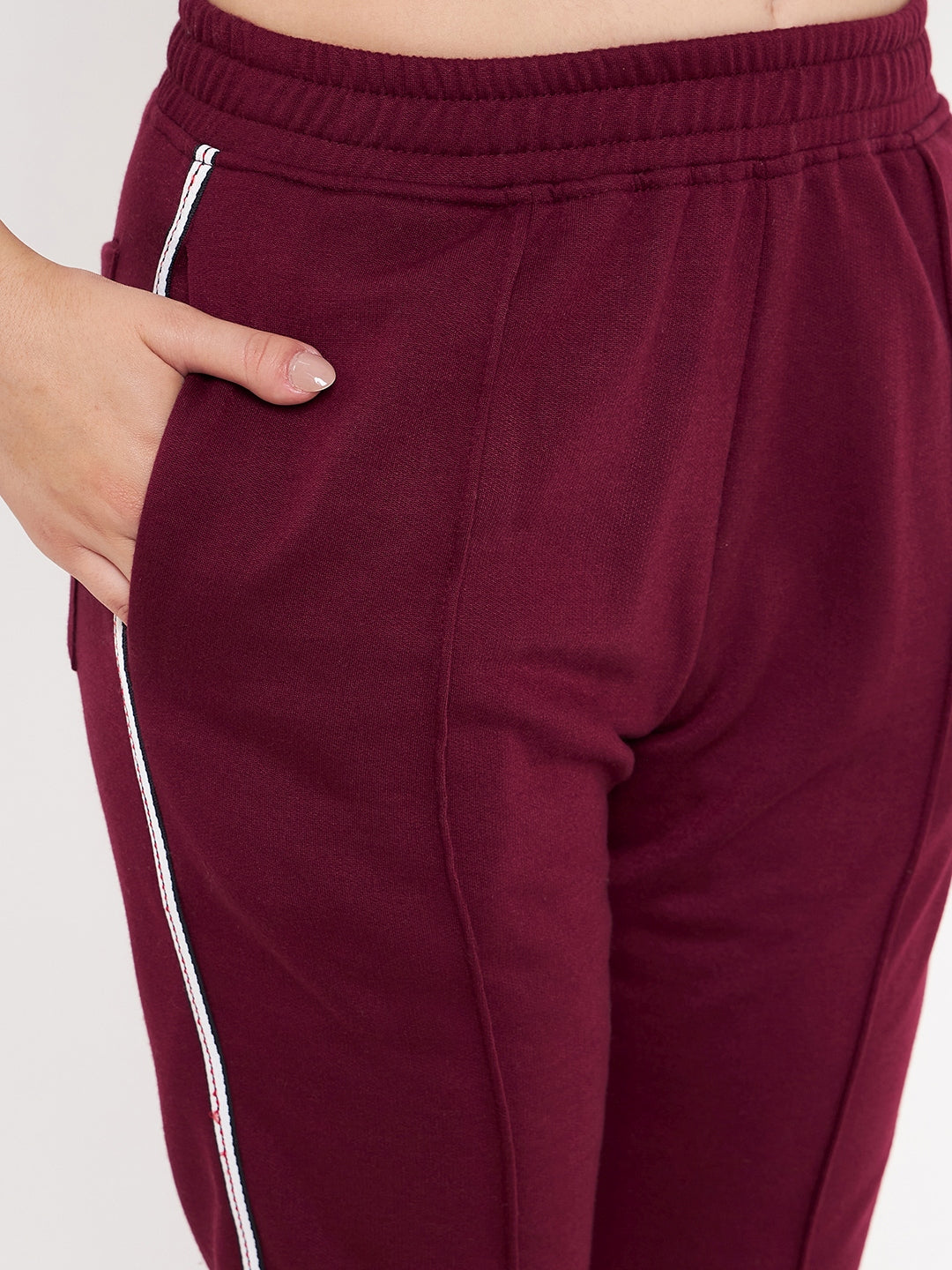 Women Solid Mock Collar Tracksuit