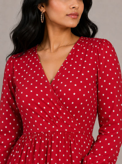 Printed Puff Sleeves Maxi Dress