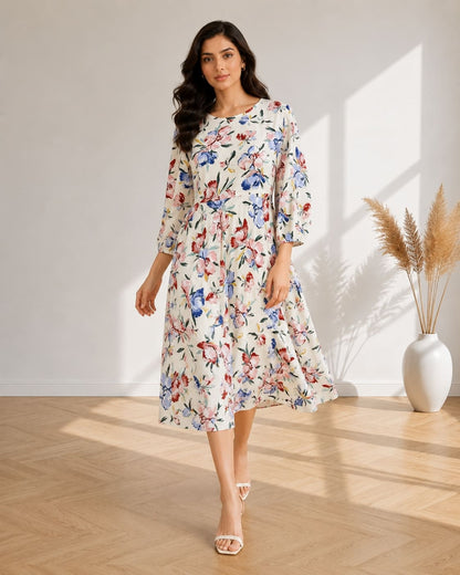Printed Flared Western Dress.