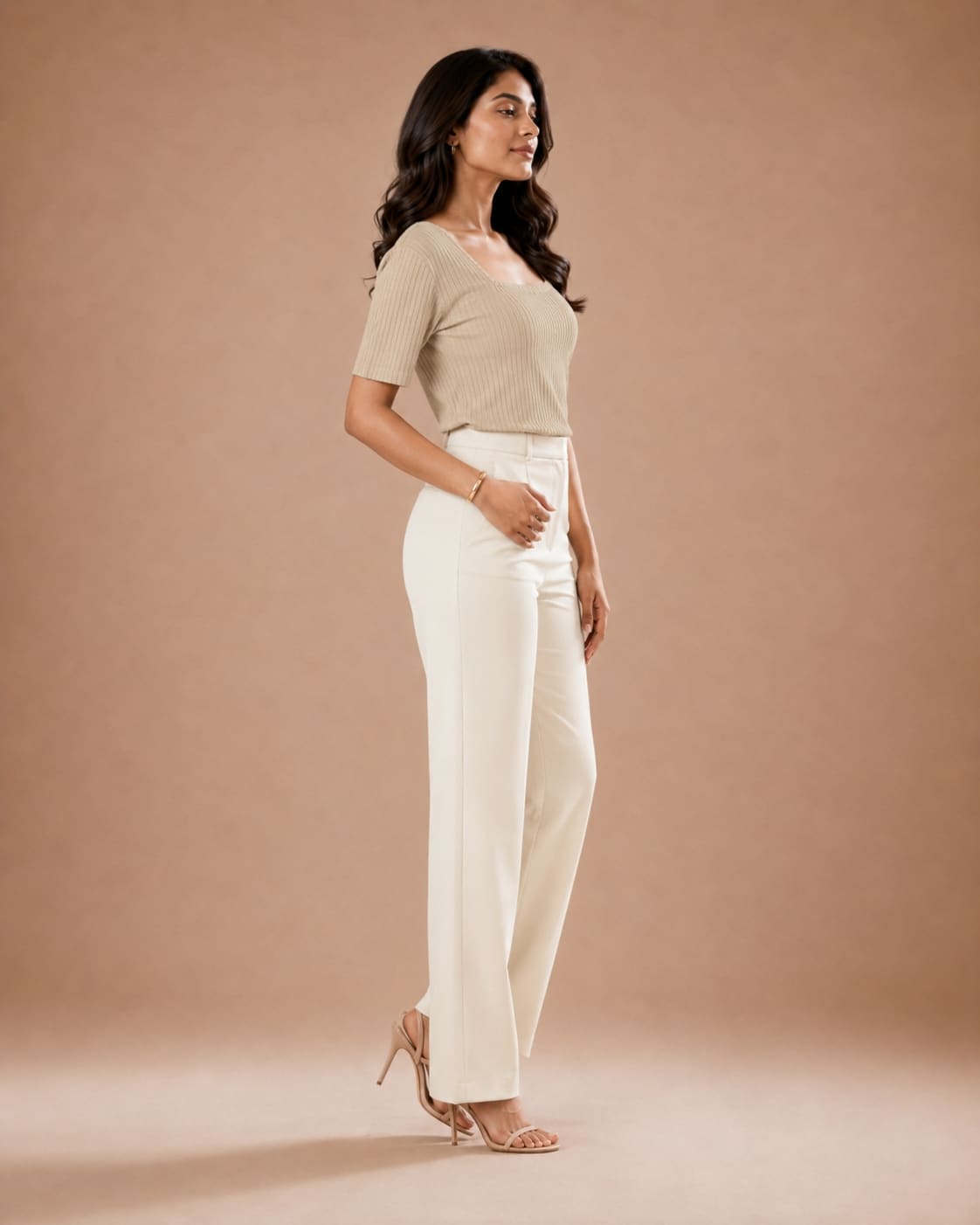 Ribbed Square Neck Fitted Top