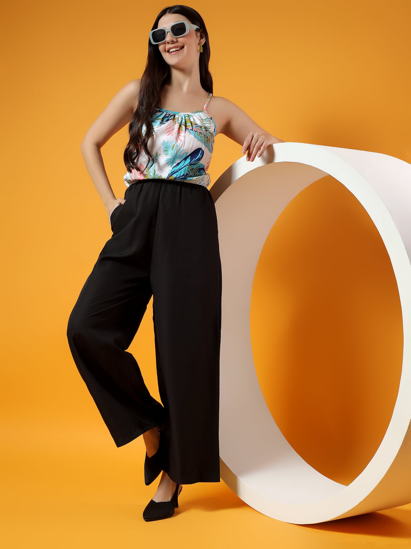 Printed Shoulder Straps Sleeveless Jumpsuit