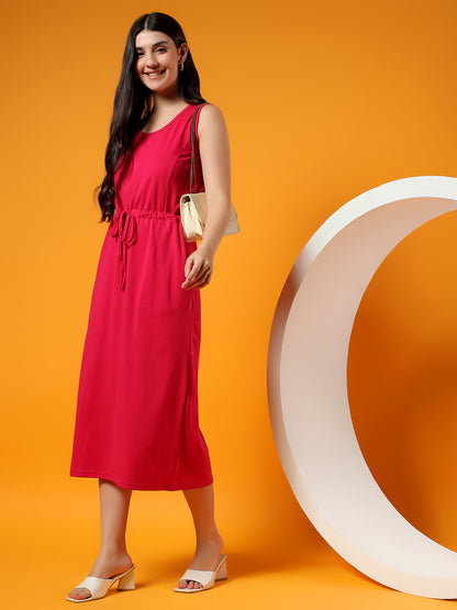 Belted Cotton Fit & Flare Midi Dress