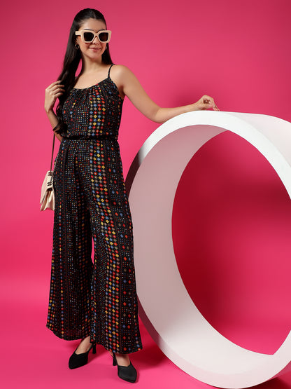 Printed Shoulder Straps Sleeveless Jumpsuit