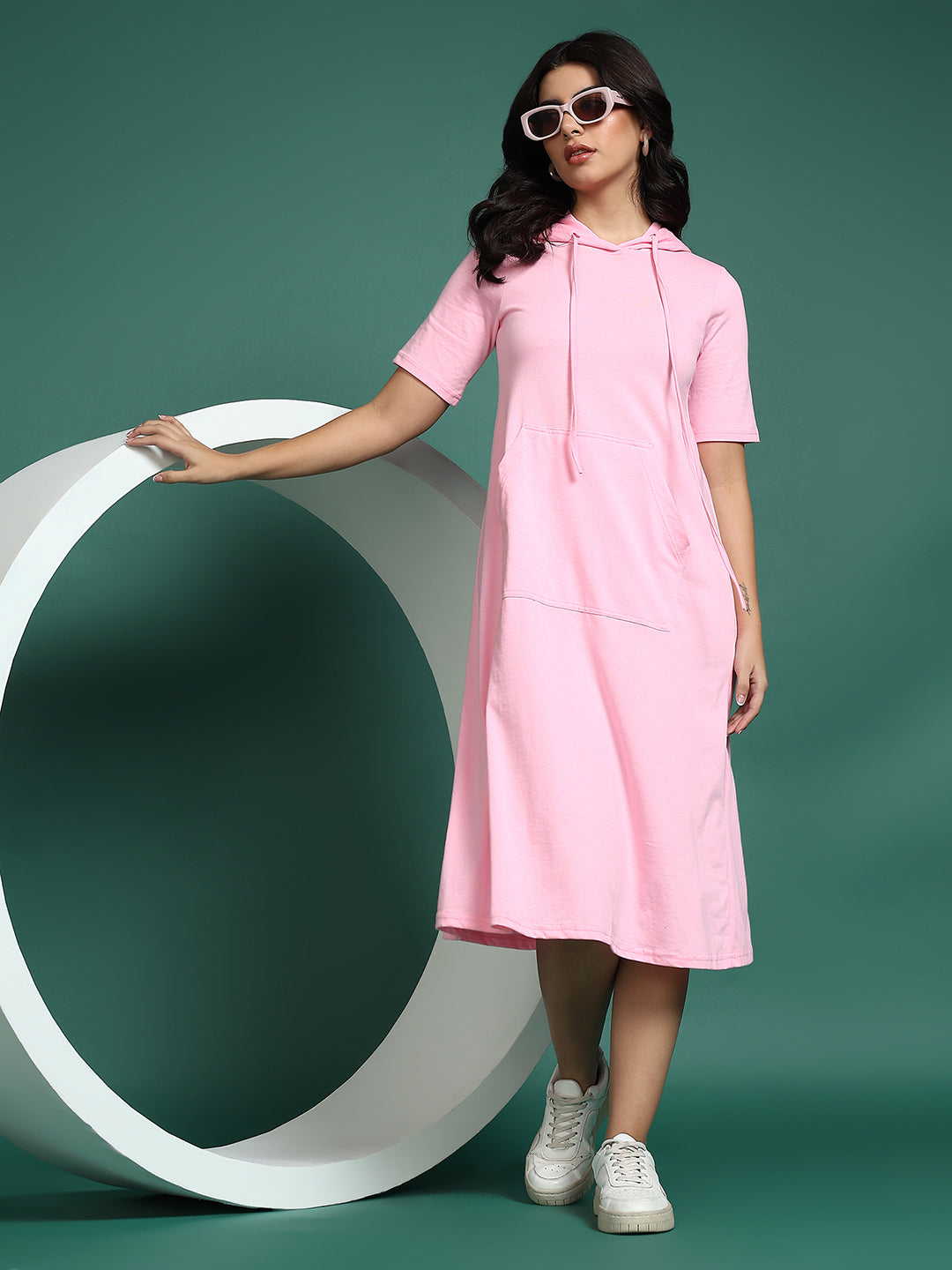 BRINNS Women Hooded Pure Cotton T-shirt Midi Dress