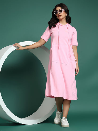 BRINNS Women Hooded Pure Cotton T-shirt Midi Dress