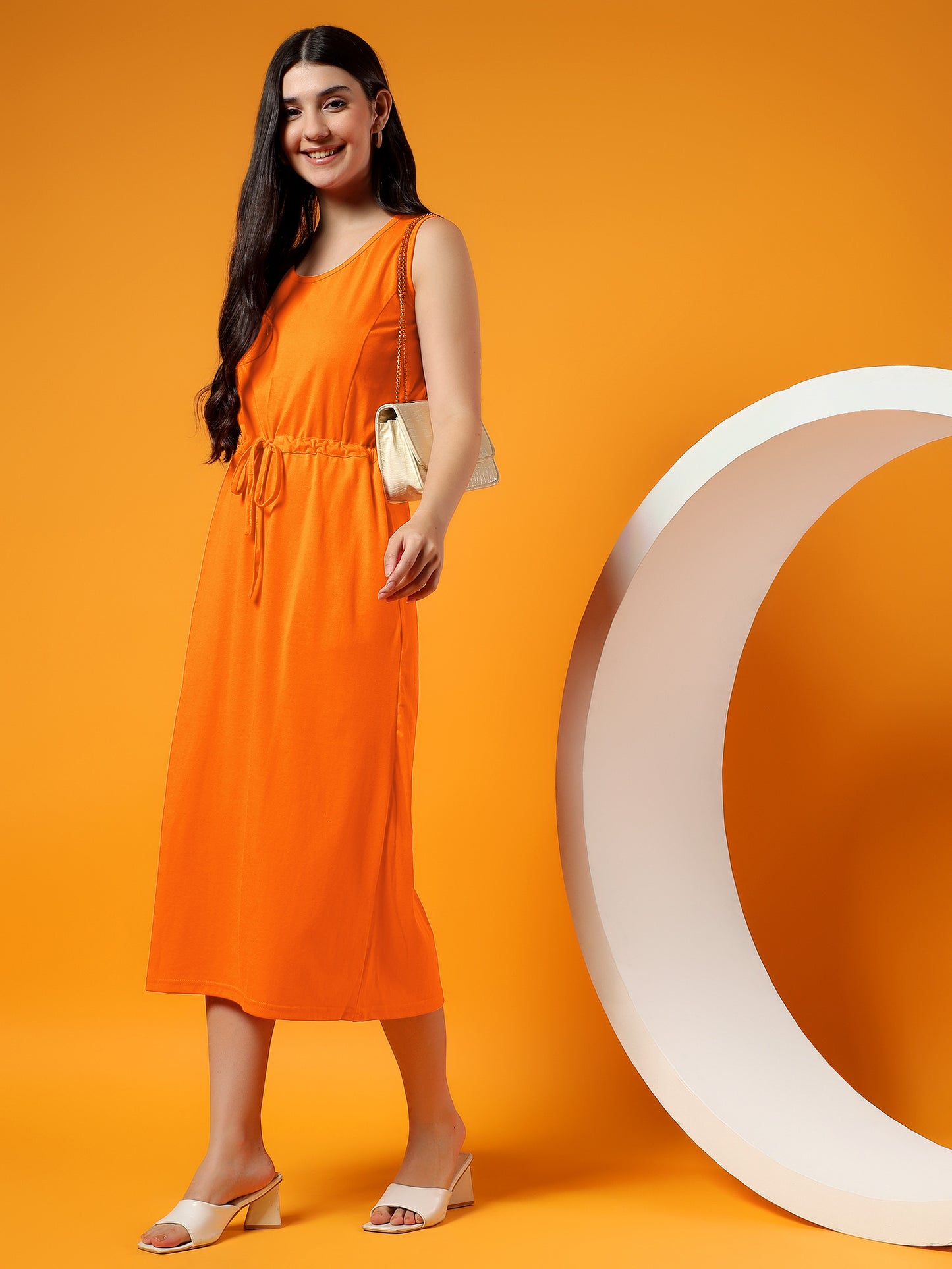 Belted Cotton Fit & Flare Midi Dress